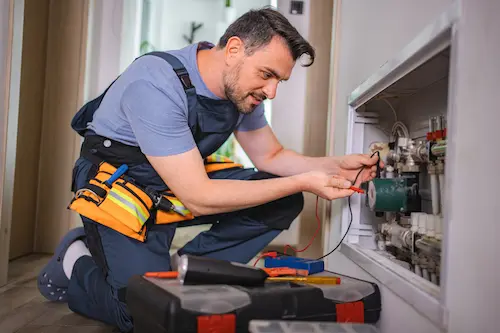 Electricista 24 horas reparando un cuadro eléctrico durante una intervención de urgencia