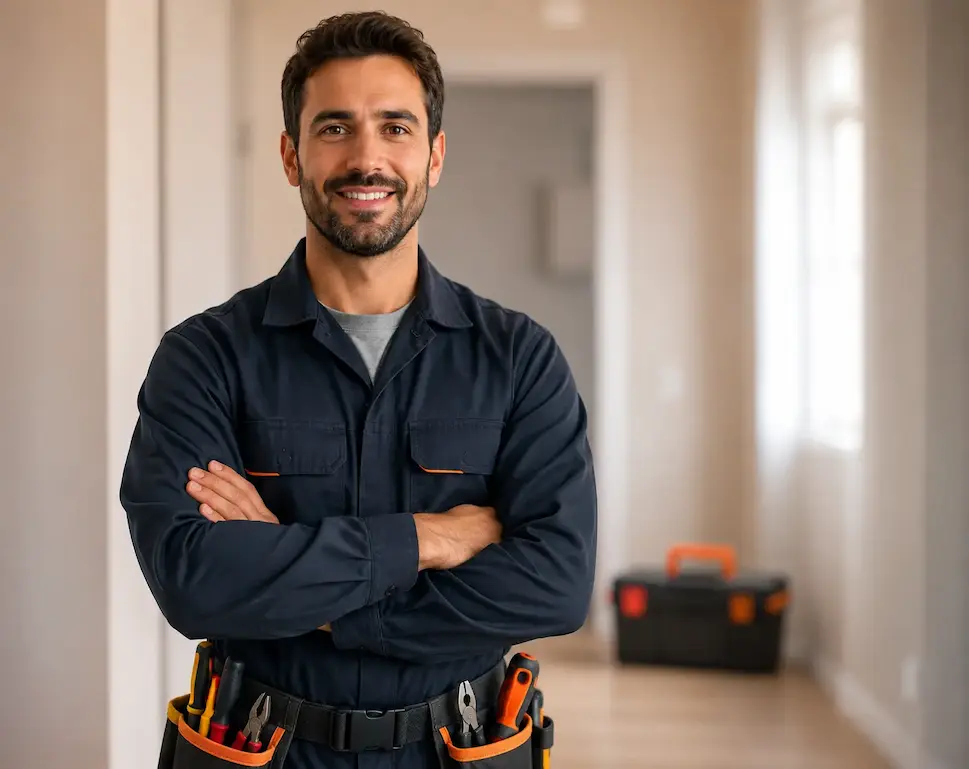 Técnico de intervención urgente 24 horas revisando un cuadro eléctrico en un domicilio